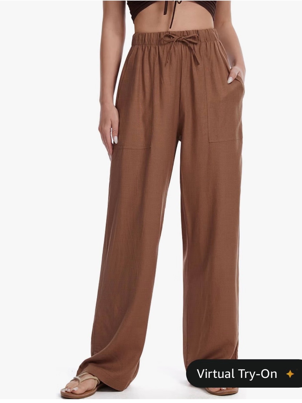 Wide-Leg Drawstring Pants - Brown